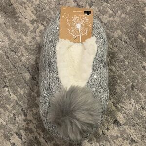 Cozy Gray Pom-Pom Knit Slipper with Sherpa Lining